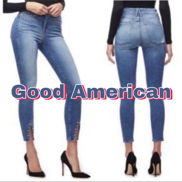 Good American Denim - Good American Good Legs Crop Stud Hem
Jeans